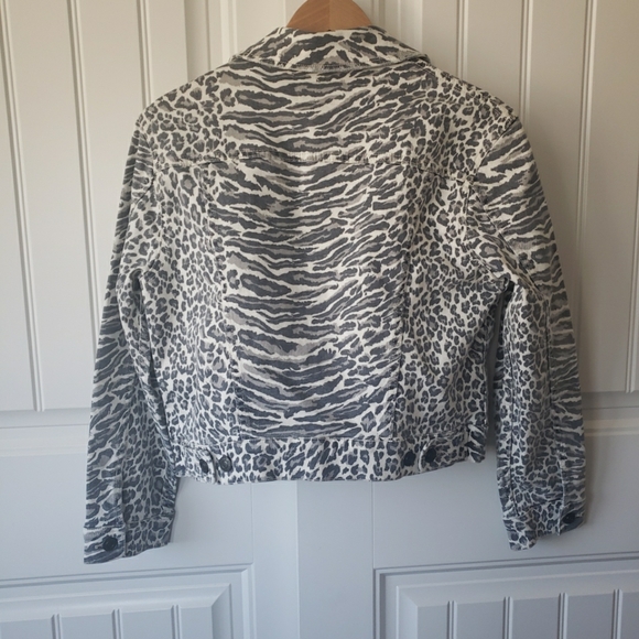 CURRENT ELLIOTT The Baby Trucker Jacket Large (3) Leopard Print Denim - Picture 5 of 6